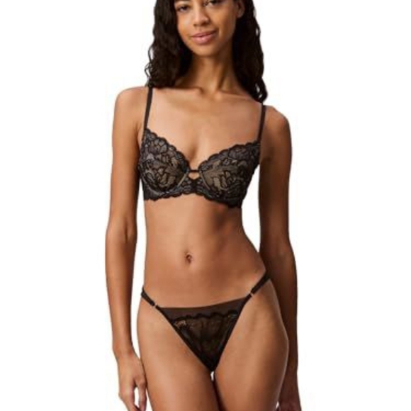 Calvin Klein Black Lace Bra with Sheer Panels,Wire, NEW, 36B - Picture 2 of 3